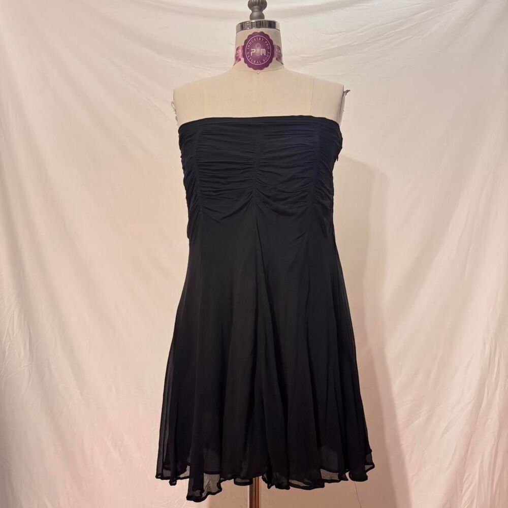Y2K chiffon whimsygoth romantic black silk ruched strapless tube top mini dress